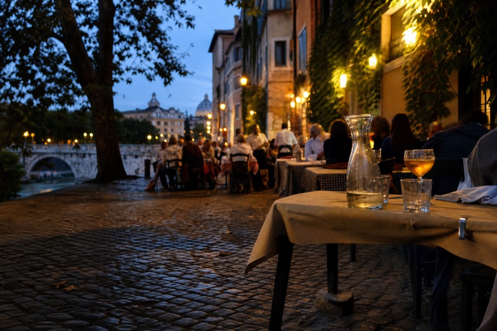 Trastevere street tables filling up as evening falls